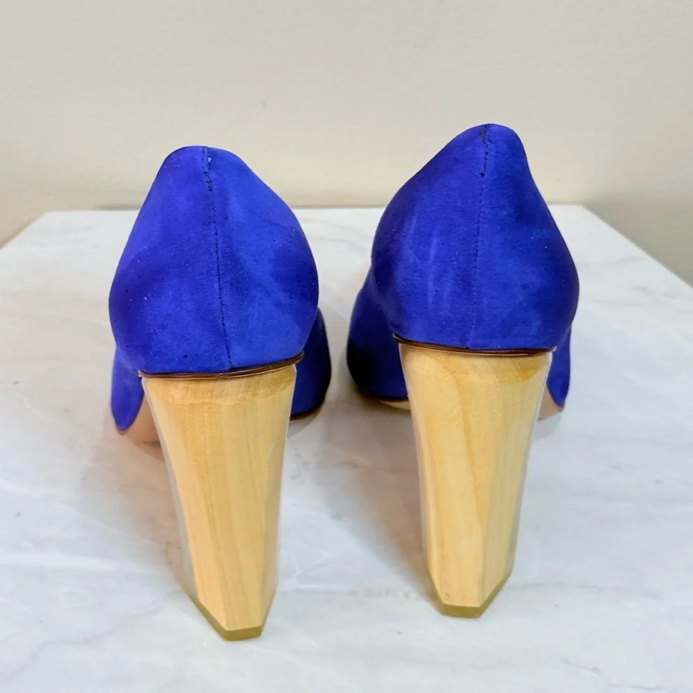 🔥Tory Burch Blue Suede Pointed-Toe Pumps with Lucite Block Heel Size 5 EC🔥